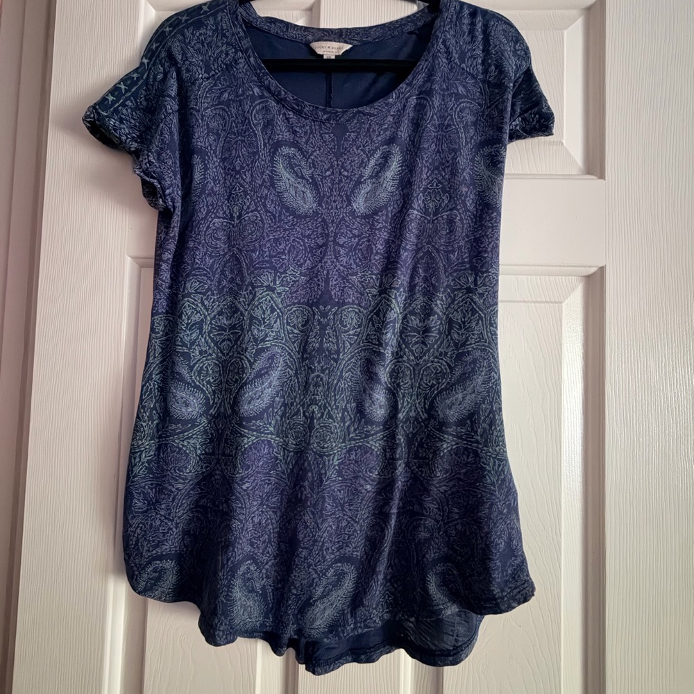 Lucky Brand Navy Paisley Short Sleeve Top